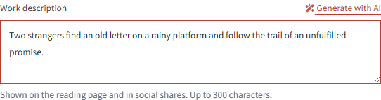 The work description field and Generate with AI button in the web app. Authors can edit the draft.